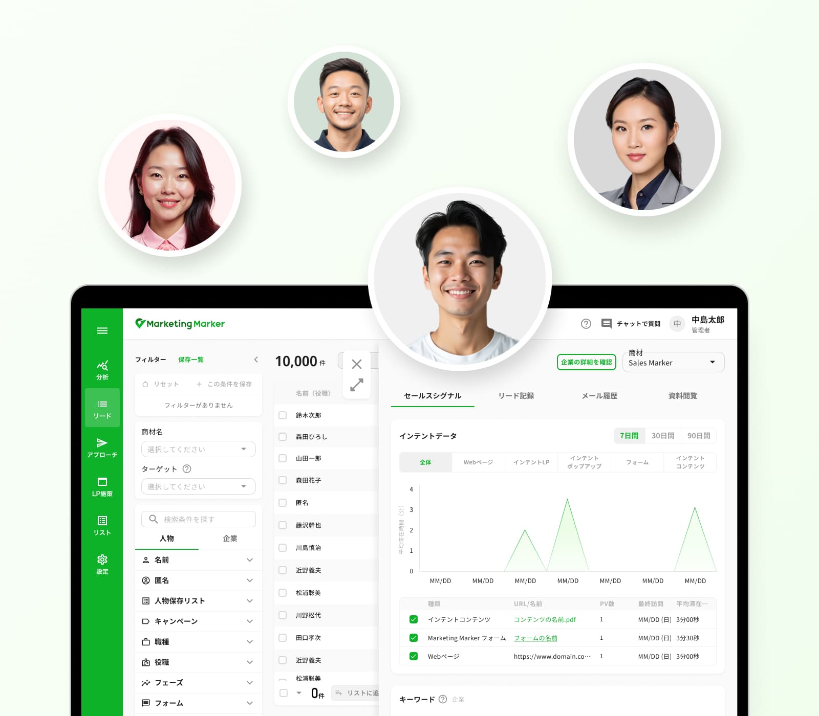 Marketing Marker lead management and analytics screens