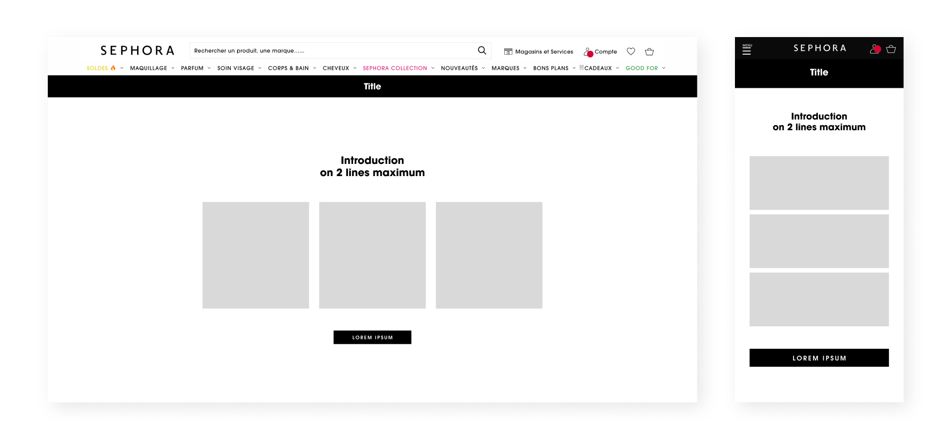 Gift Finder template wireframe: intro step with title, description, and CTA