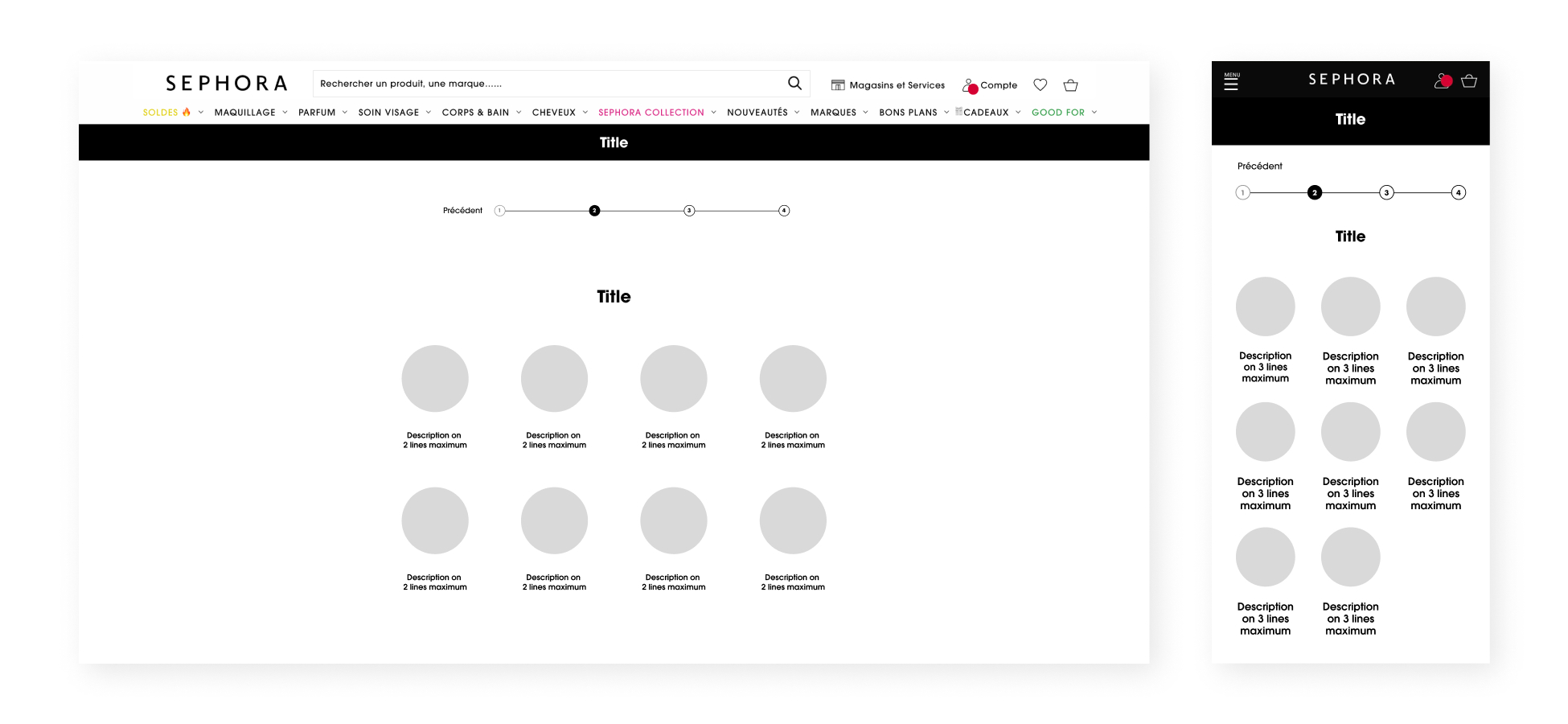 Gift Finder template wireframe: choice step with progress indicator and icon options