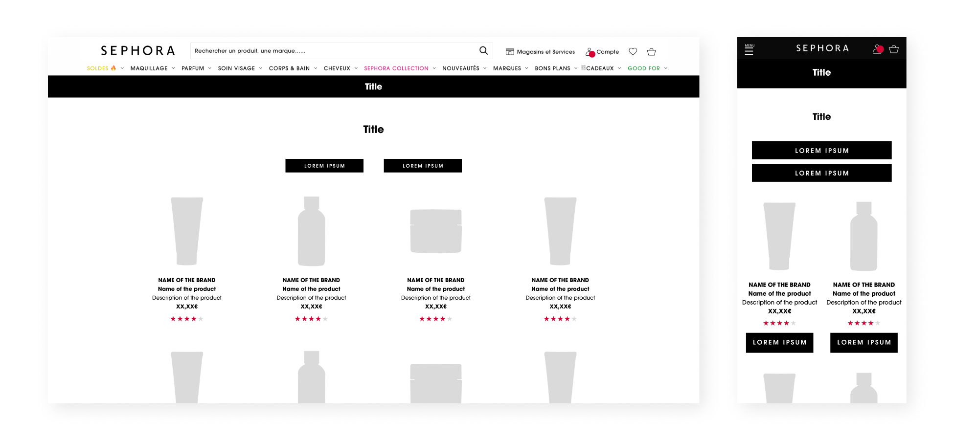 Gift Finder template wireframe: result step with a product grid